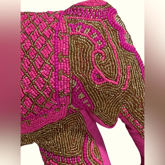 The World Traveler Collection NWT Pink & Gold Hand Beaded Elephant Pillow - Picture 2 of 9